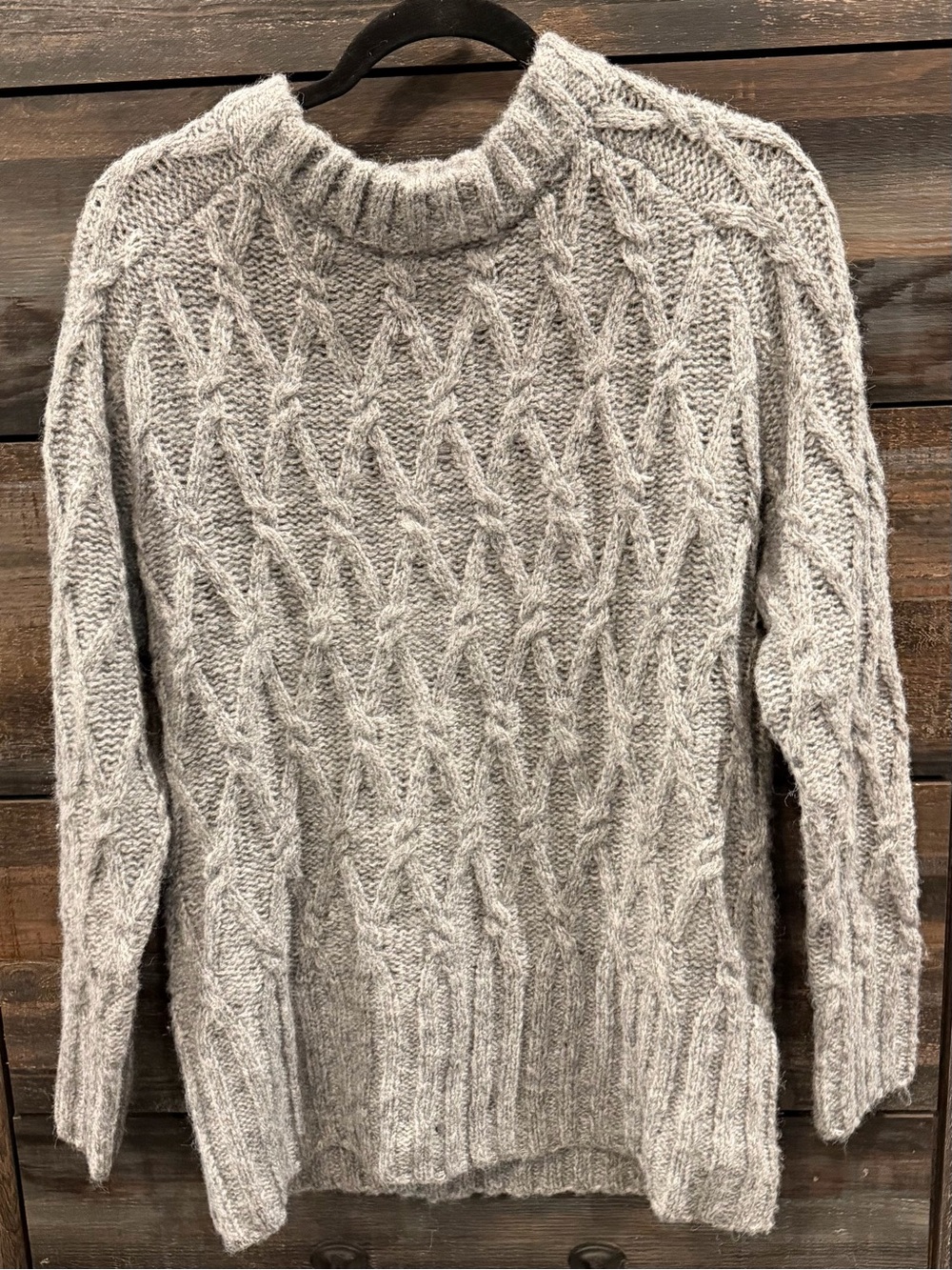 Steve Madden Women's Light Gray Cable Knit Crewneck Sweater